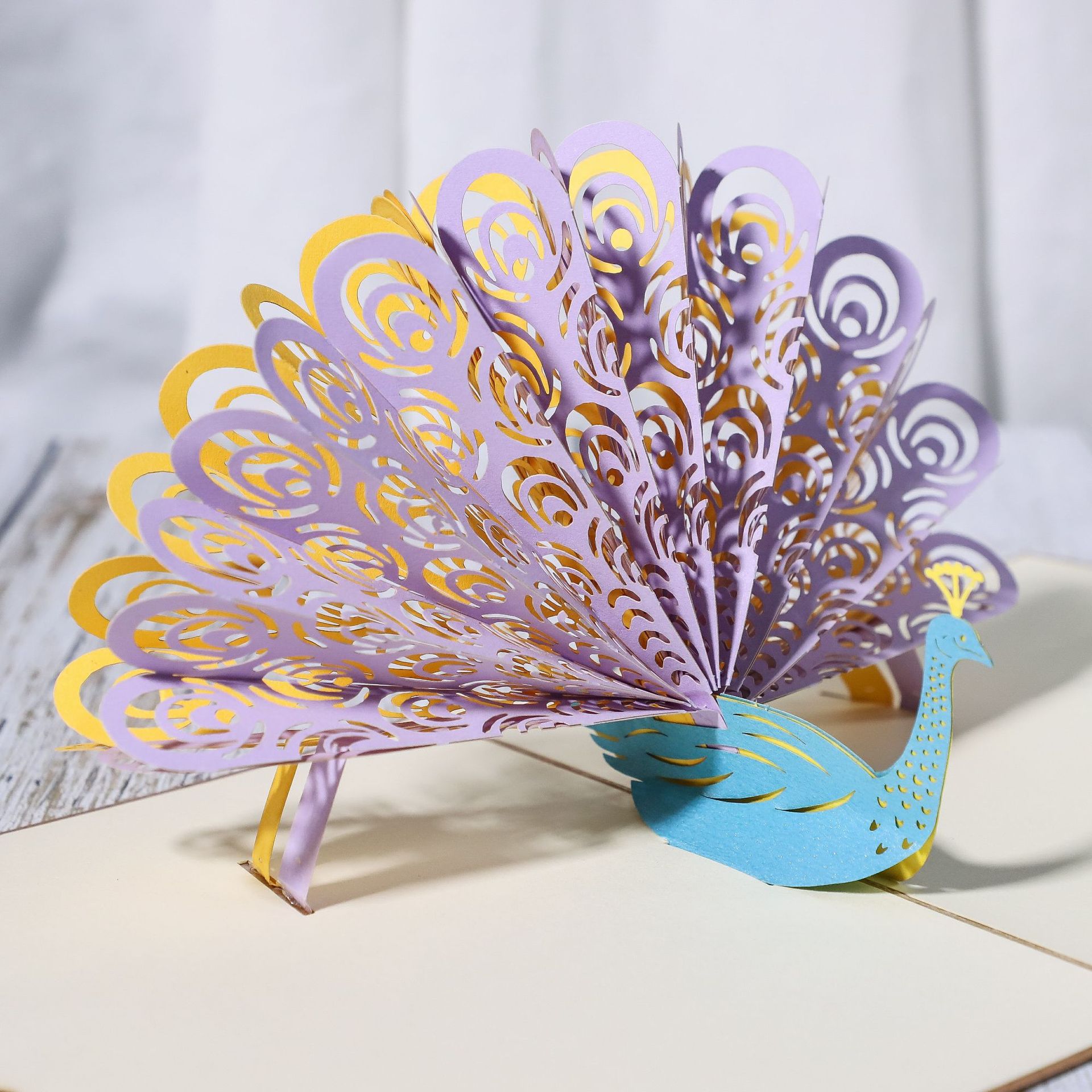 儿童节贺卡 孔雀立体贺卡 创意手工制作祝福礼品立体卡片批发
