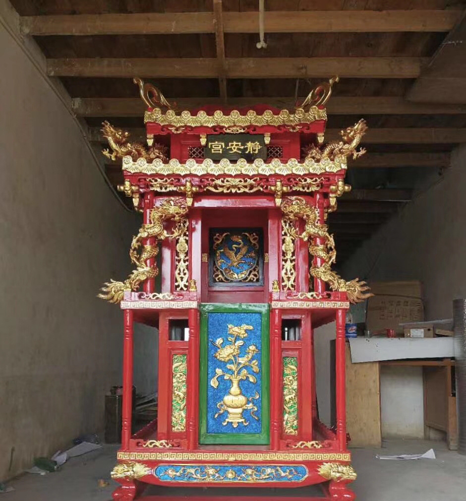 厂家制定抬佛花轿子 八抬大轿 古典实木雕神轿佛轿实木雕花彩绘