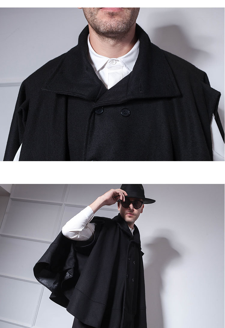 跨境外贸男士双排扣蝙蝠衫斗篷外套冬季一件代发批发现货欧美日韩