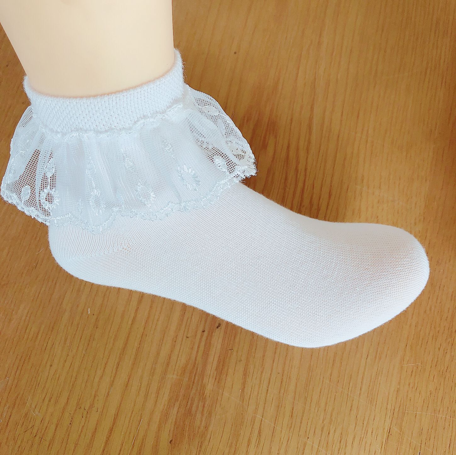 女童棉蕾丝花边袜舞蹈表演袜子平纹网面纯白色粉色黄色紫色大眼睛