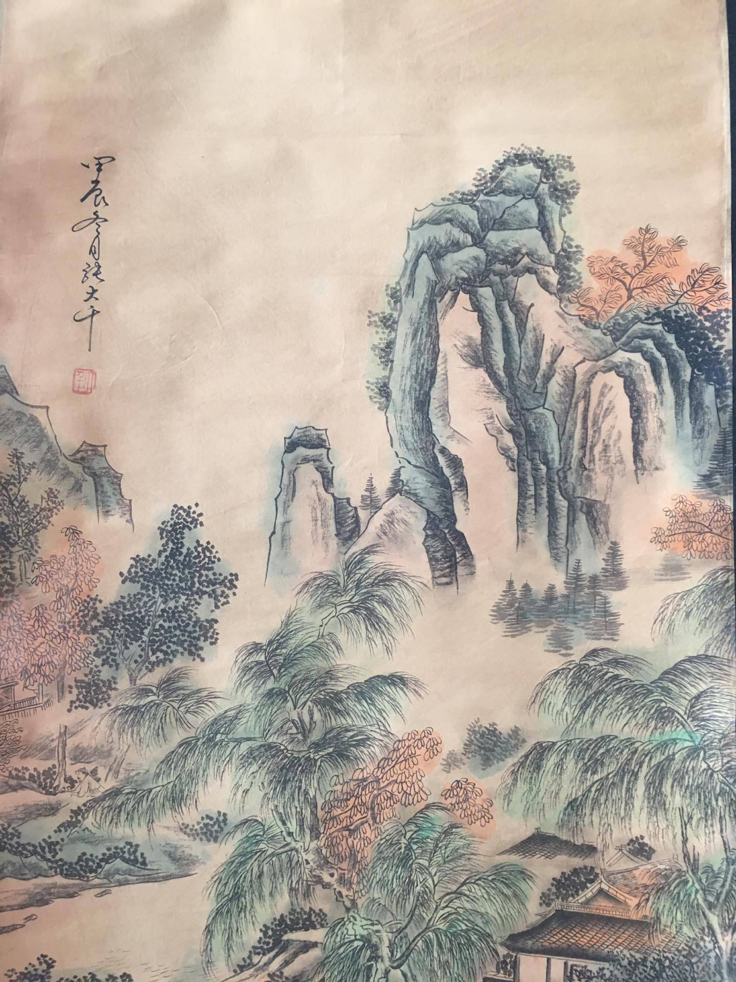 批发仿古牛皮纸中堂画办公室挂画装饰风景画做旧字画挂件摆件收藏