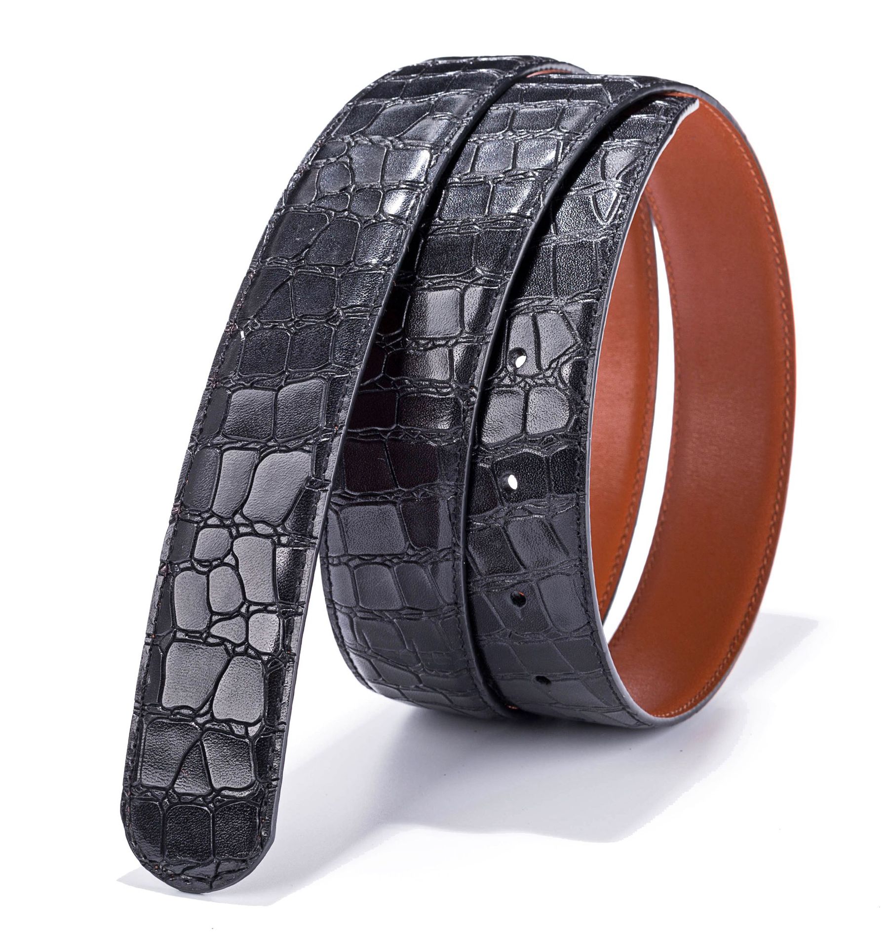 男士真皮腰带条 高端品质 原版石头纹双面进口头层牛皮圆孔皮带身