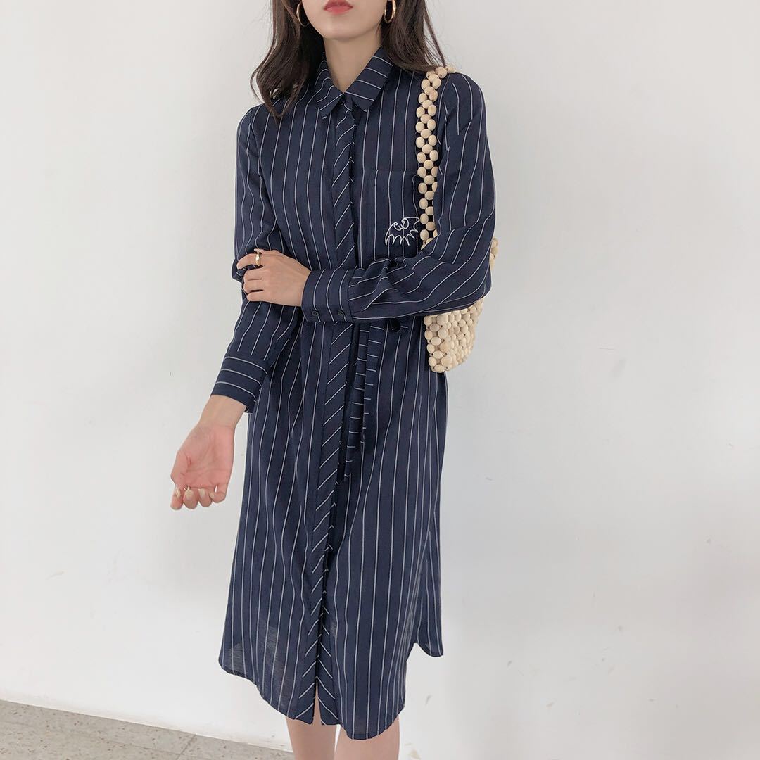 2020春夏秋新款韩元单简约宽松麻料条纹显瘦女士大衫