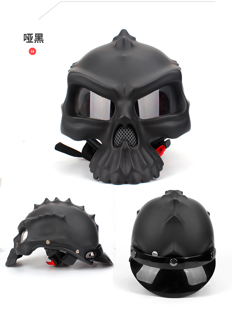 跨境热销摩托车头盔机车骷髅头半盔个性哈雷盔 双面可换戴