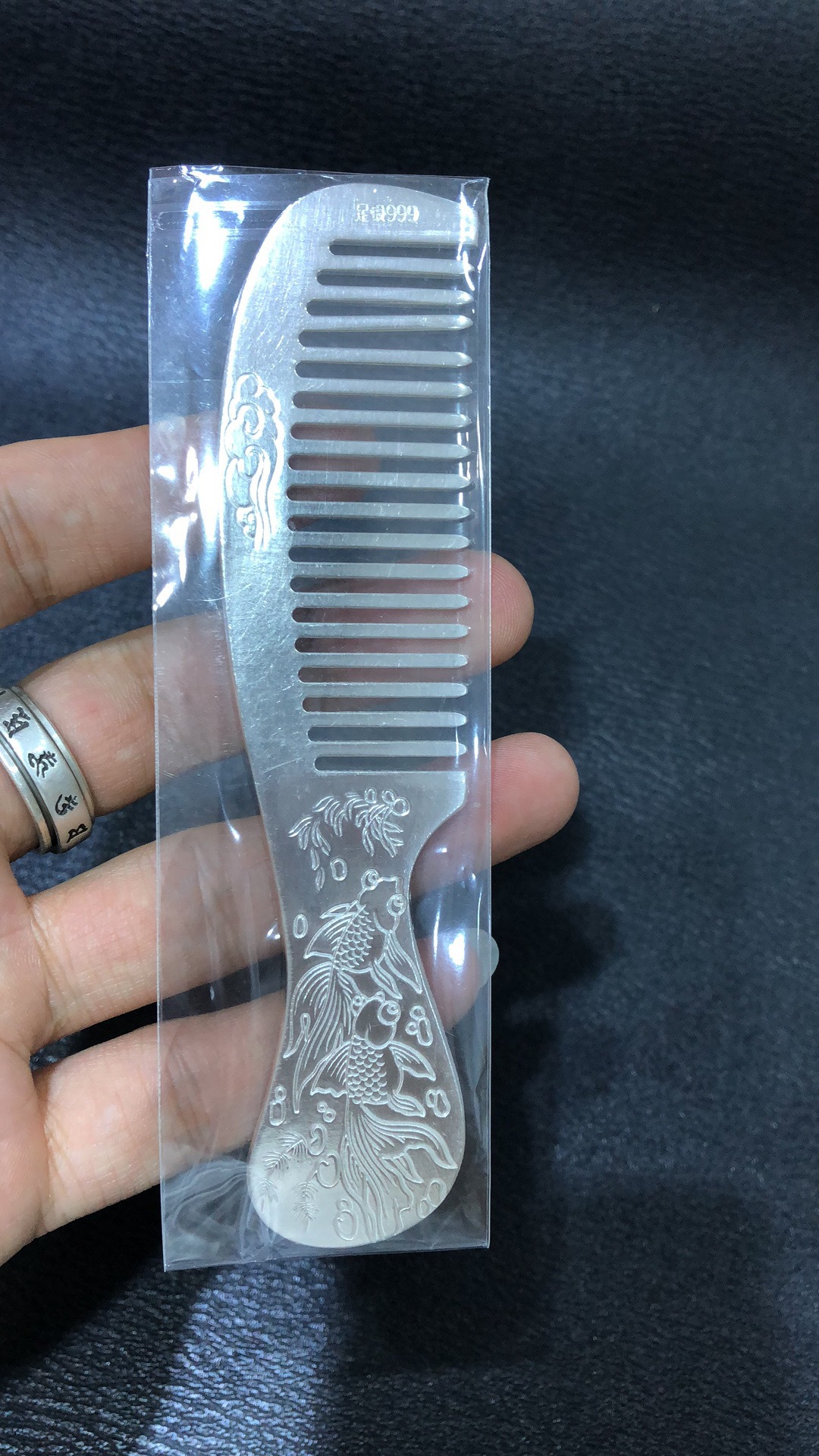 牡丹花纯手工雪花银头梳s999足银孔雀莲花发梳子送礼送妈妈银梳