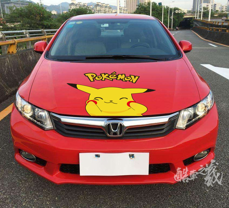 皮卡丘奔跑车贴大号引擎盖贴纸车身比卡丘闪电卡通拉花地摊专供