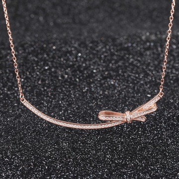 ins风网红同款s925纯银蝴蝶结项链女 百搭欧美一字锁骨链饰品批发