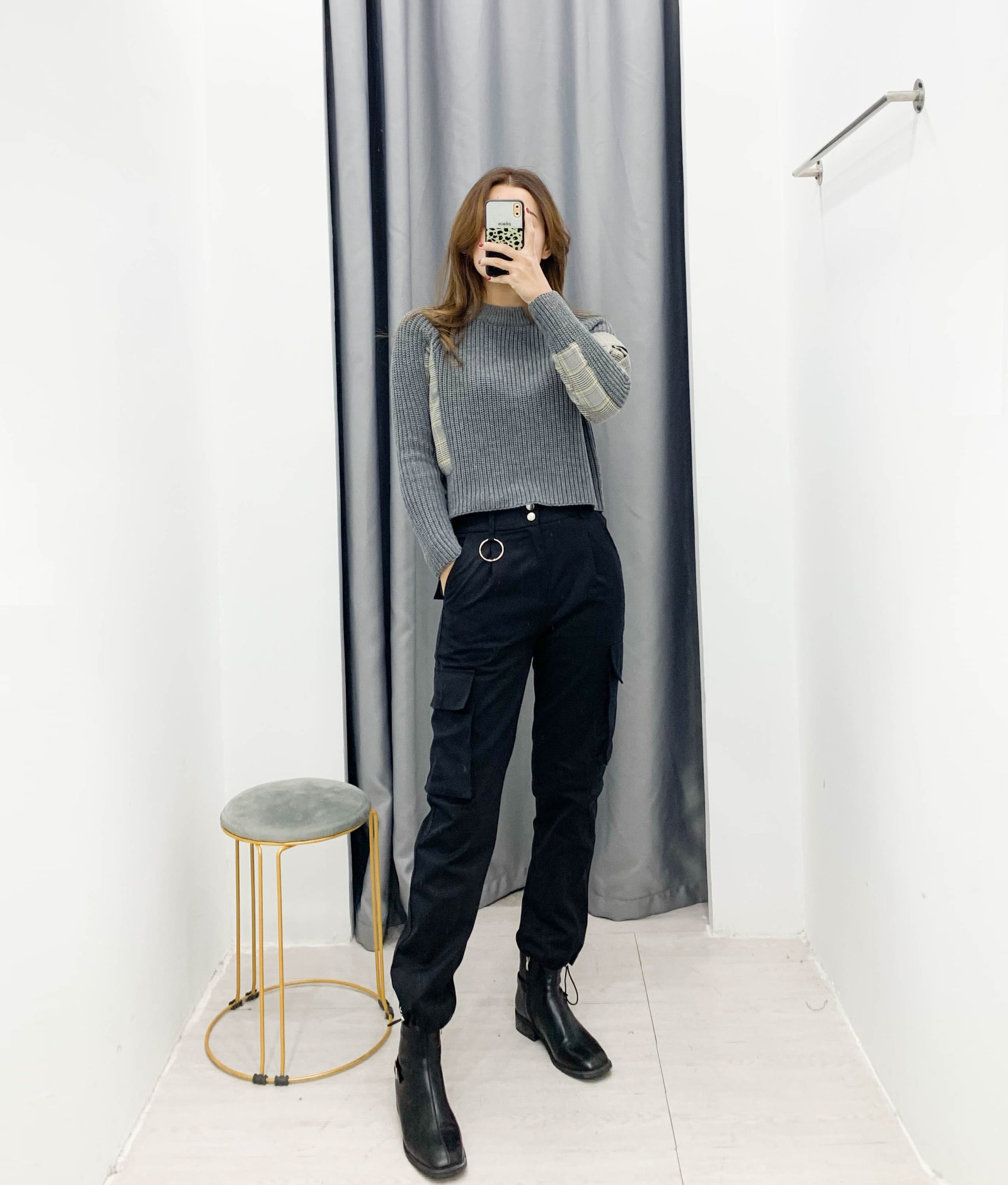 早春新款欧美女装时尚黑色束脚显瘦工装裤女宽松休闲裤长裤k3523