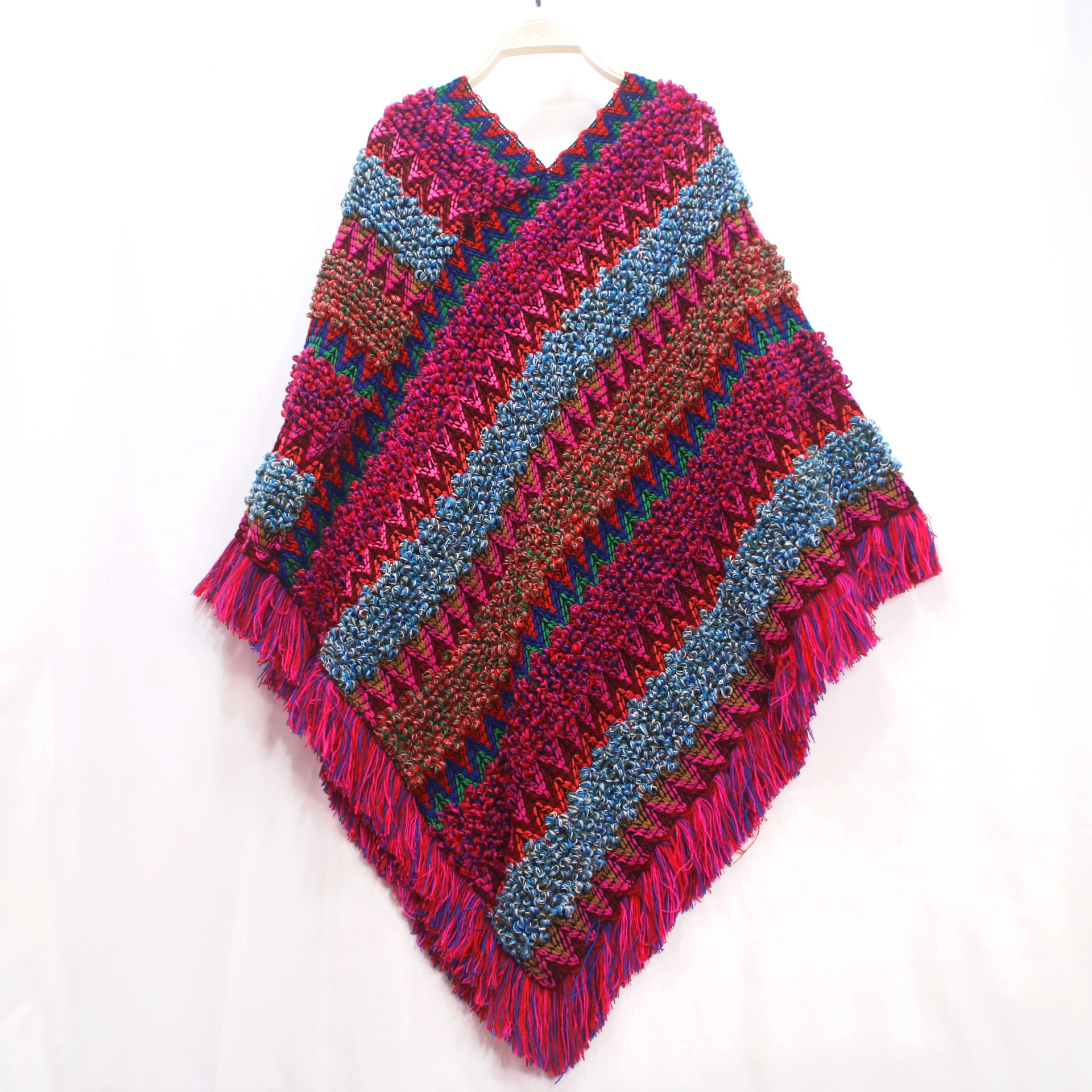 民族风披肩云南丽江大理青海秋冬新款民族风毛线勾花流须套头披肩