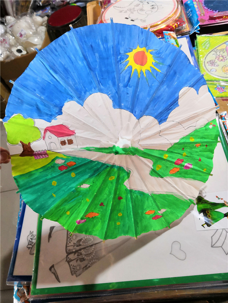 空白图案雨伞 纸伞diy 涂色纸伞带图案纸伞diy 竹制纸伞 美术用品