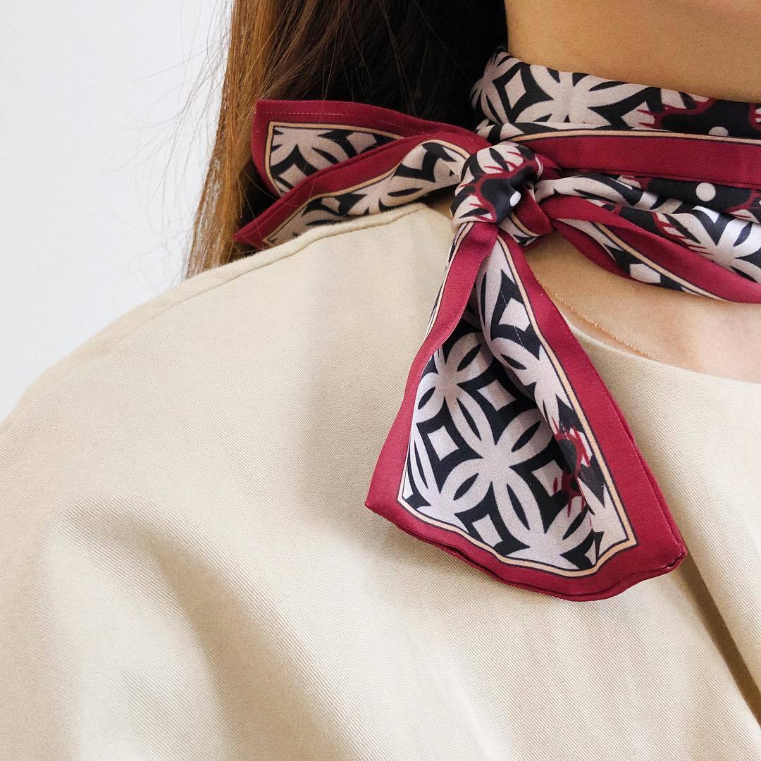 韩国ins红人款洋气chic细窄丝巾双层花朵豹纹系列窄条绑包小丝巾