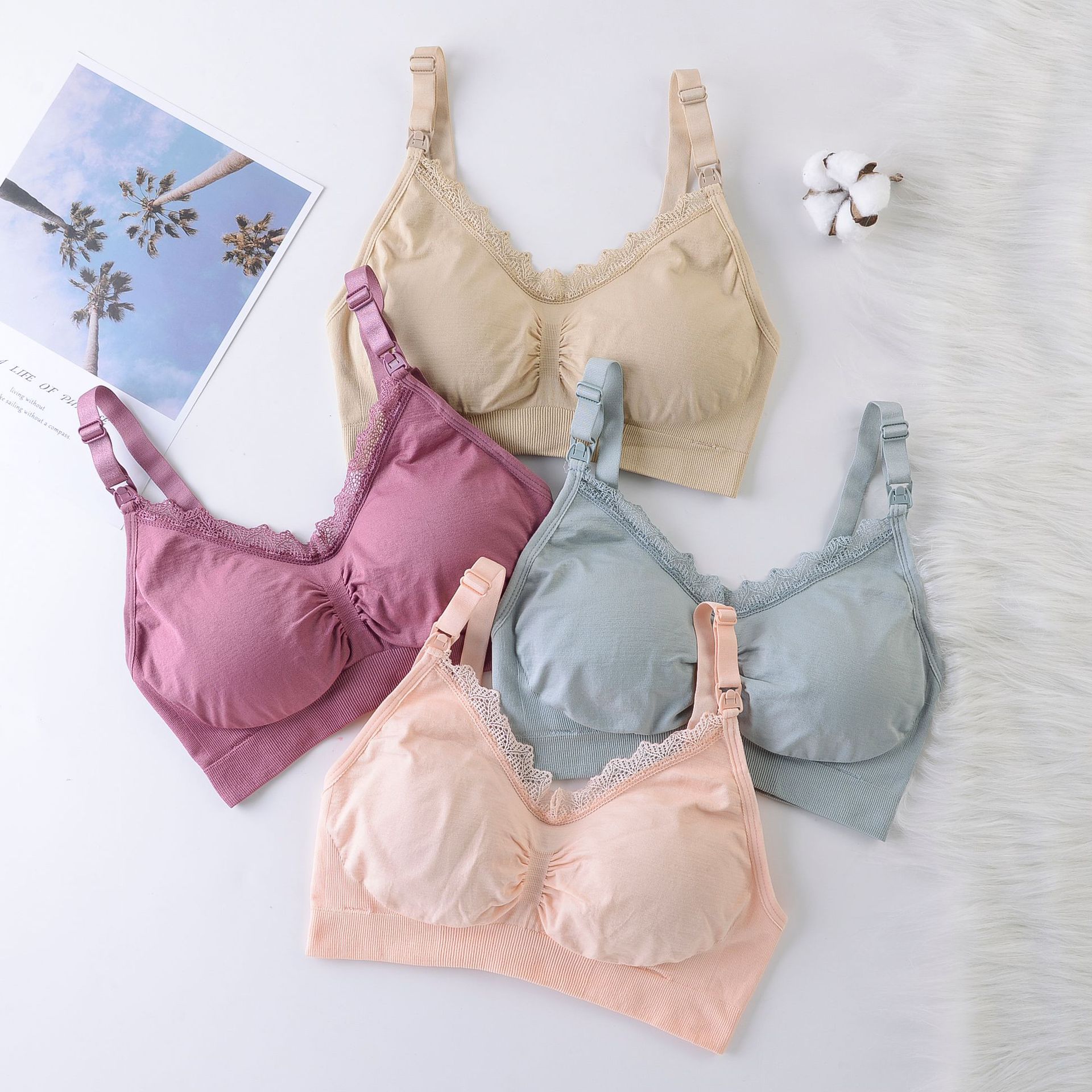 孕妇哺乳内衣怀孕期防下垂聚拢上托文胸舒适喂奶胸罩蕾丝花边薄款