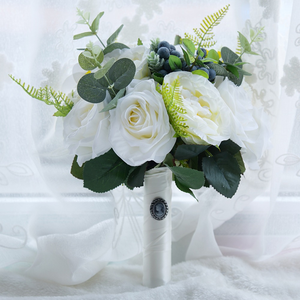 婚庆用品d562森林风格白玫瑰 新娘手捧花束工厂