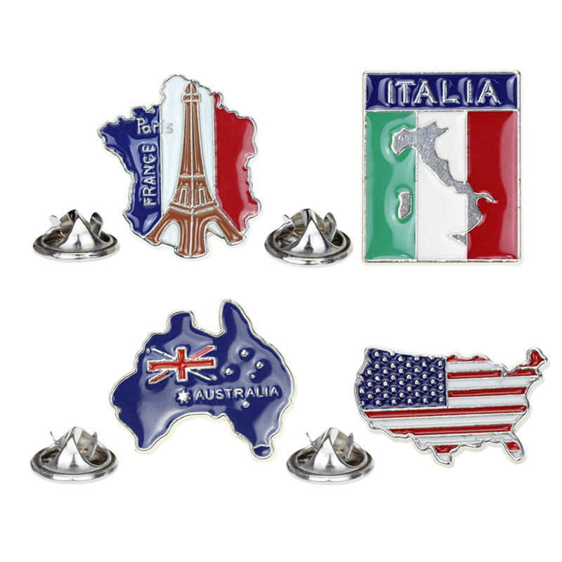 New Foreign Trade France British Flag Map Creative Tower Building Metal Dripping Oil Travel Brooch Clothing