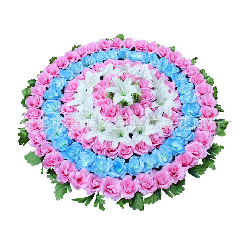绢花玫瑰花圈仿真花祭祀大花圈殡仪馆装饰花便宜清明花扫墓花批发