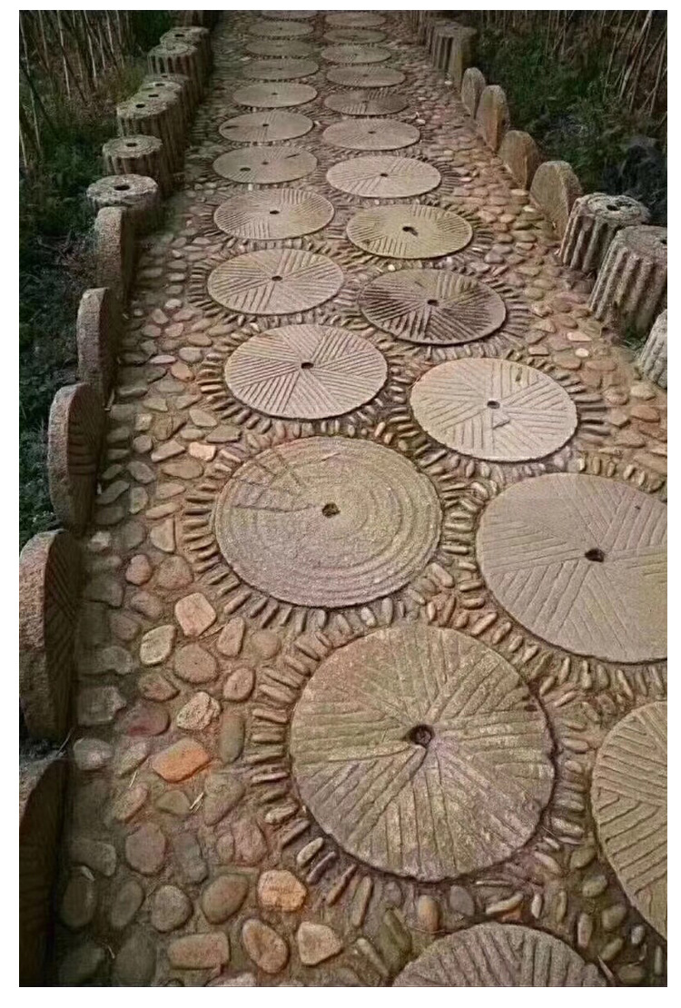 仿古石雕石磨盘石头茶盘公园景观摆件铺地石板脚踏石园林流水摆件