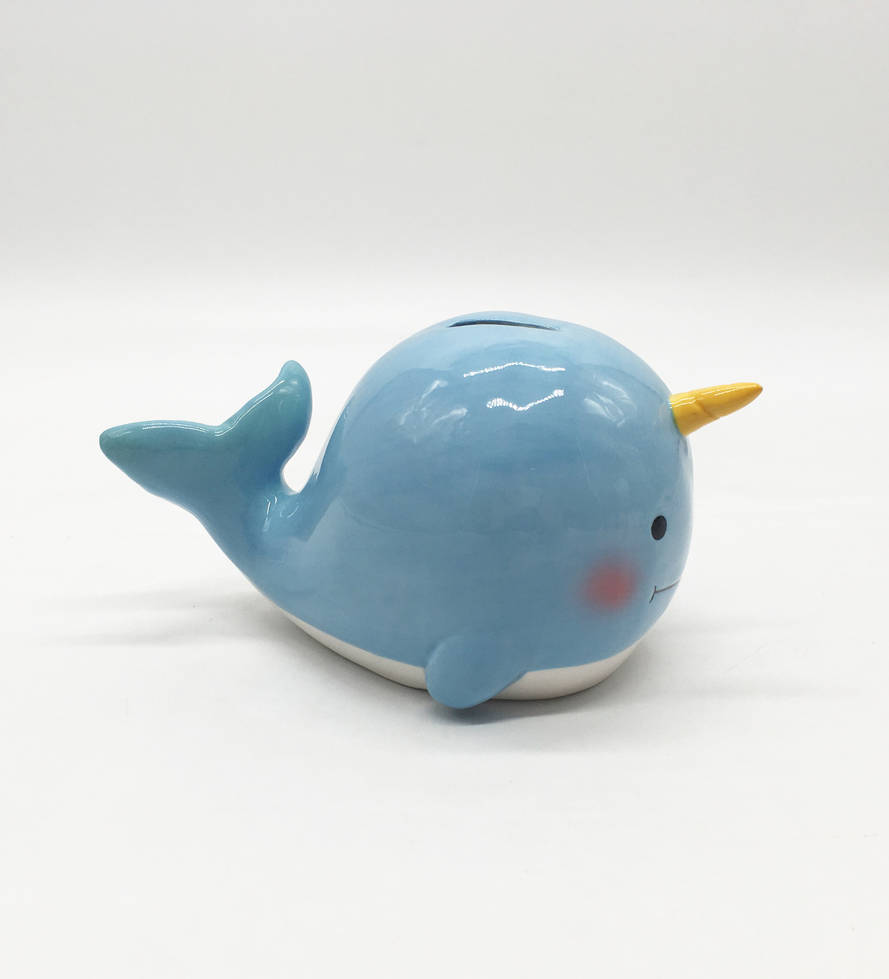 陶瓷独角鲸鱼储蓄罐爆款陶瓷独角鲸摆件卡通鲸鱼存钱罐家居装饰品