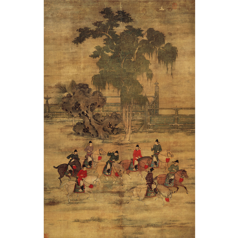 中式名家名画赵喦八达游春图卧室客厅玄关中堂装饰挂画名画珍宝