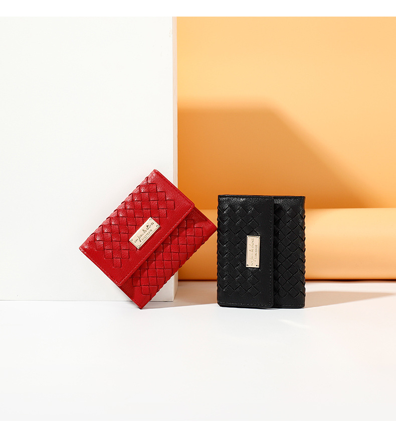 悦芊凯新款编织purse零钱包女 多卡位短款钱夹 韩版三折女士钱包