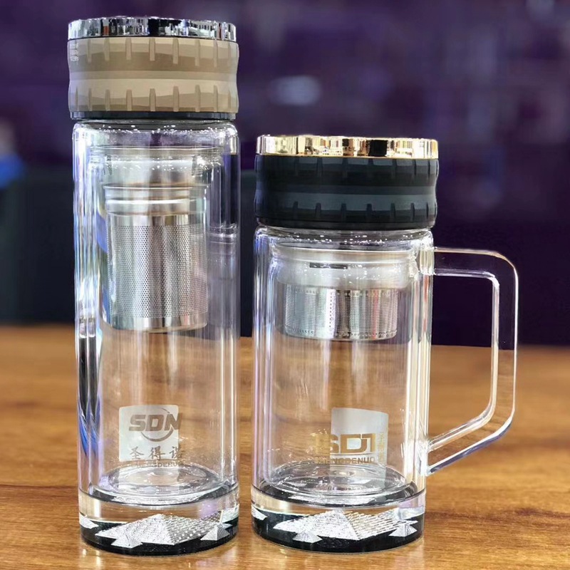 圣得诺透明双层玻璃杯男女便携办公耐热水杯泡茶杯 一件代发