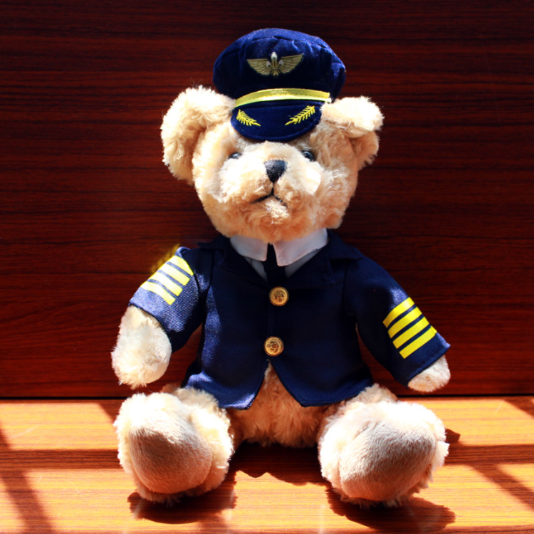 录音表白陪伴泰迪熊毛绒玩具 机长熊 空军制服熊公仔