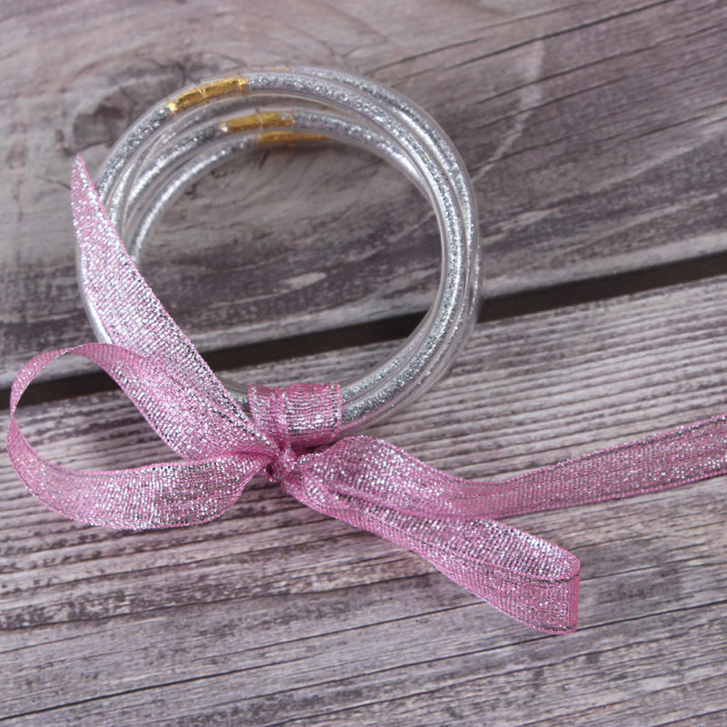 5个套硅胶金粉手环圣诞丝带手镯跨境电商爆款 jelly bangles 手链