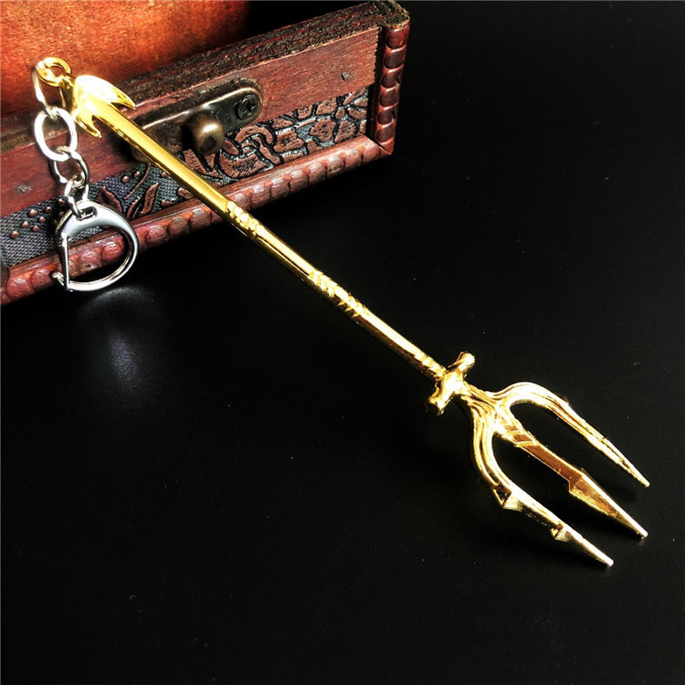 厂家直销dc联盟热门海王三叉戟钥匙扣 锌合金电镀古金钥匙圈挂件