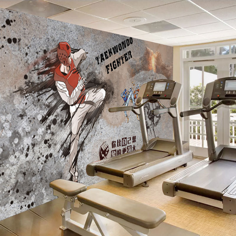 3d立体健身房跆拳道壁纸武术武馆装修壁纸背景墙装饰道馆散打壁画