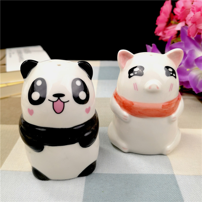 可爱小粉猪陶瓷牙签罐创意卡通动物调味粉罐子小熊猫酒店餐桌摆件