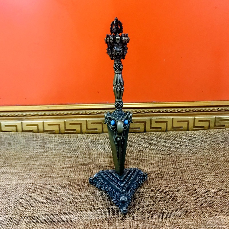 藏传佛教密宗法器秽迹金刚杵金刚橛降魔杵仿古铜普巴杵大号带底座