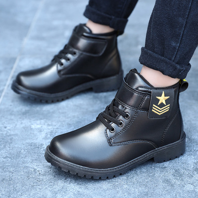 男童鞋2019新款儿童马丁靴男童迷彩单靴女童时尚中小童防水皮靴潮