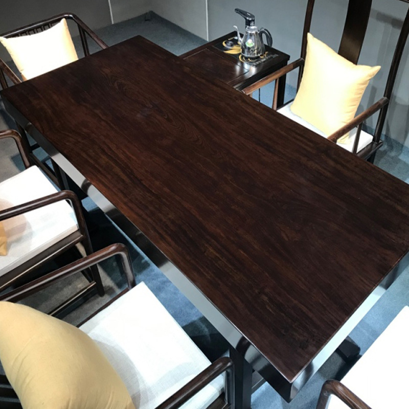 黑檀乌金木实木大板办公桌会客桌红木新中式茶桌餐桌讲台桌椅组合