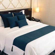 北欧现代简约纯色酒店床旗抱枕套装 民宿素色双面两用床尾巾