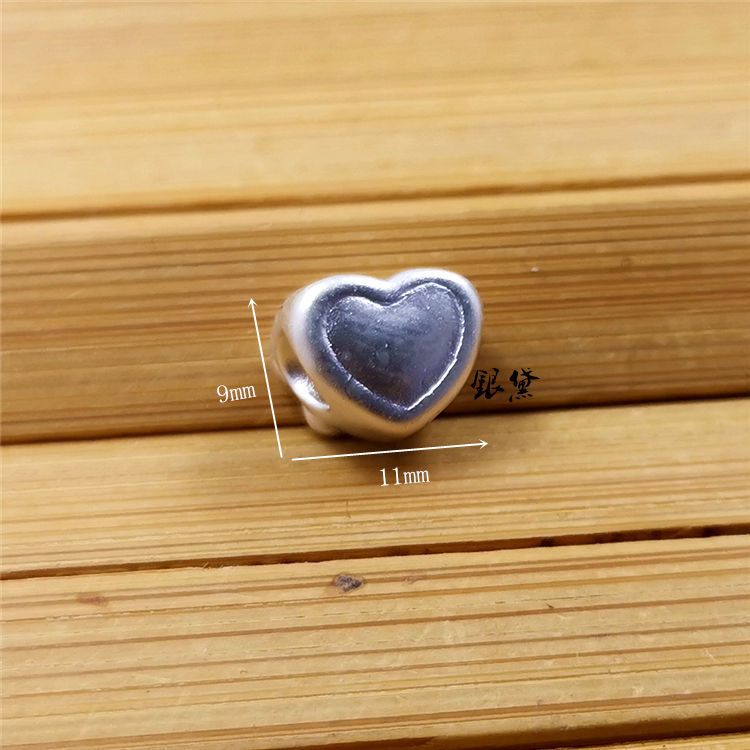 3d硬银蝴蝶结桃心 爱心 横穿s999足银材料配饰 手链diy银饰配件