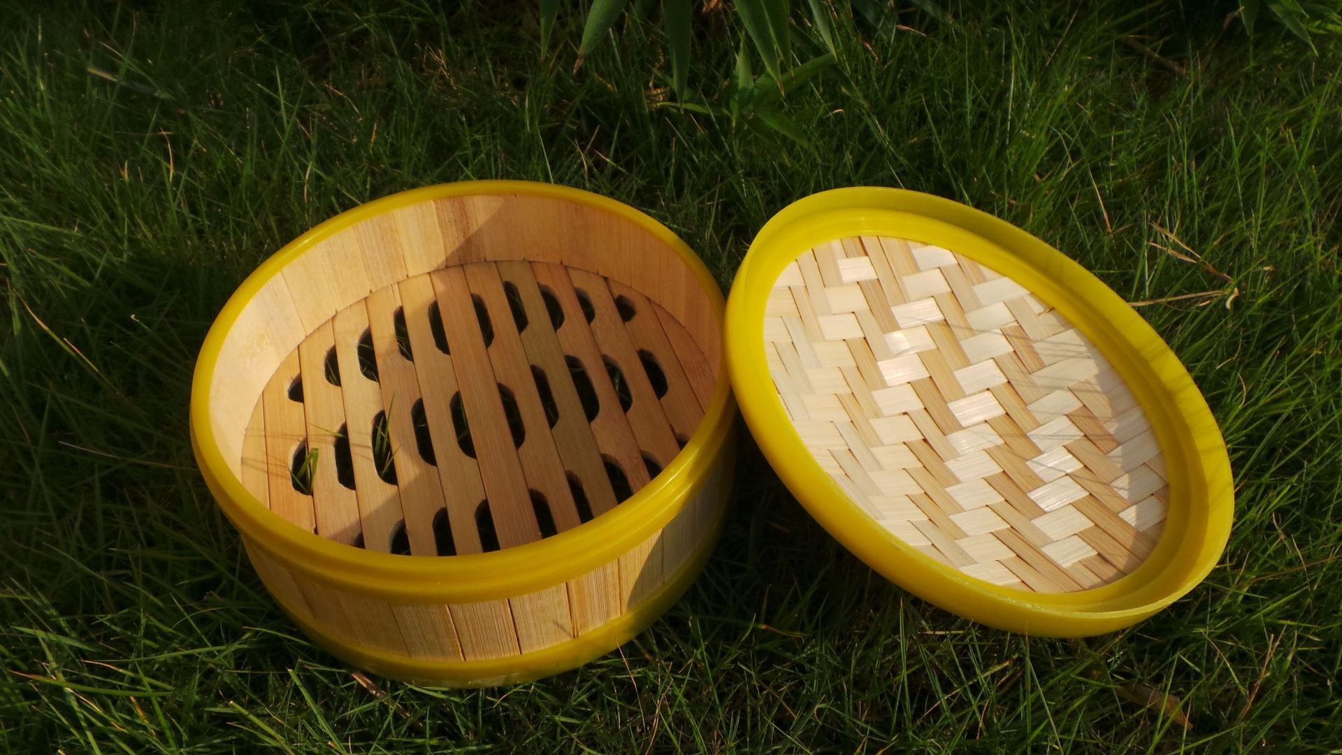 黄色塑料胶边竹片蒸笼小笼包笼竹制厂家酒店早茶点心竹笼屉蒸笼