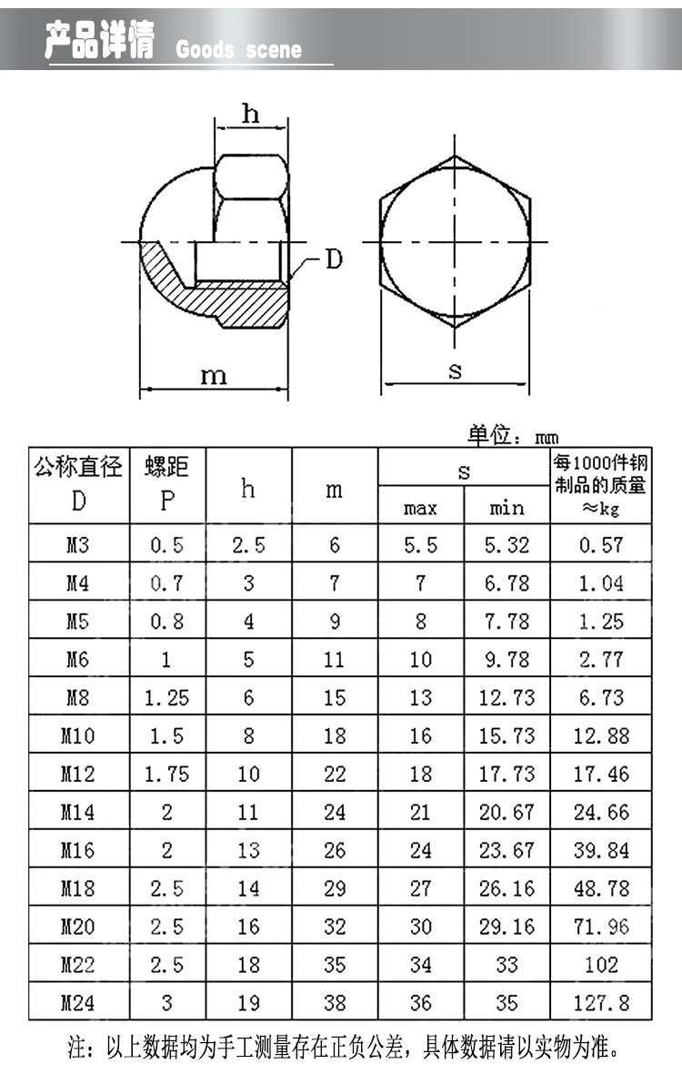 m3-m36铁质镀锌车制大帽盖形螺母盖帽连体标准牙盖型gb923