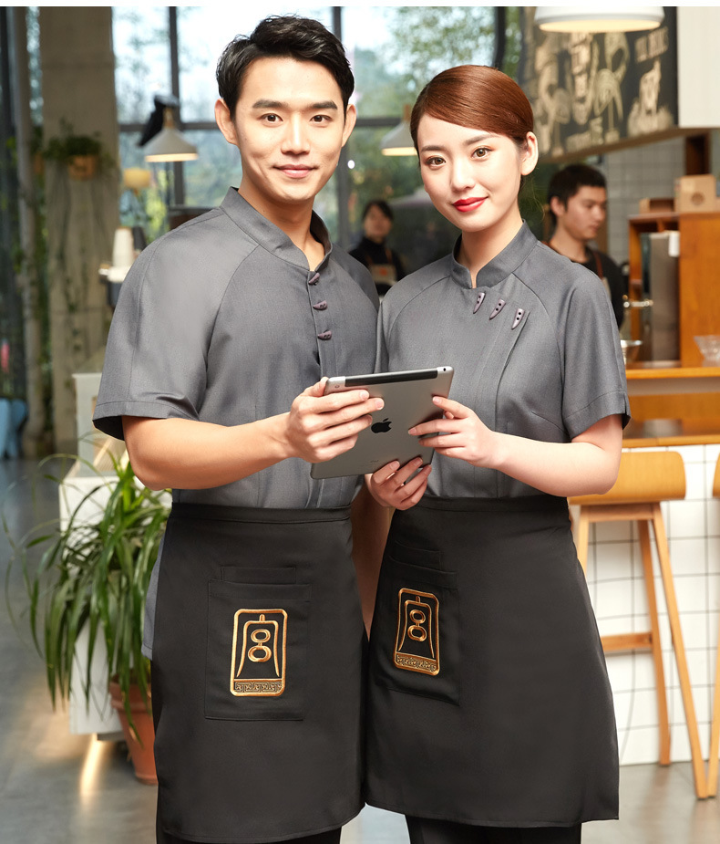 新中式服务员工作服短袖女夏季茶楼餐饮名族风火锅店酒店工装制服