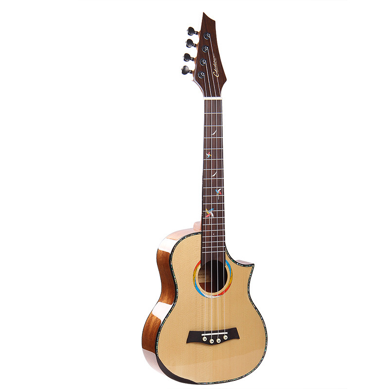 厂家供应千寻新款24寸云杉桃花芯面单尤克里里学习演奏小木吉他
