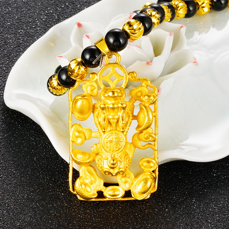金店1:1同款网红镀金元宝貔貅吊坠项饰 越南沙金实心磨砂貔貅项链