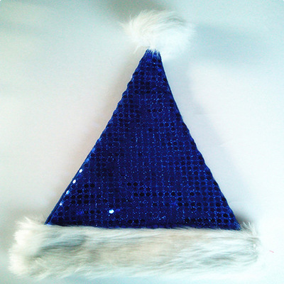 来图来样定制亮片圣诞帽 加印logo新品圣诞装饰蓝色亮片圣诞帽