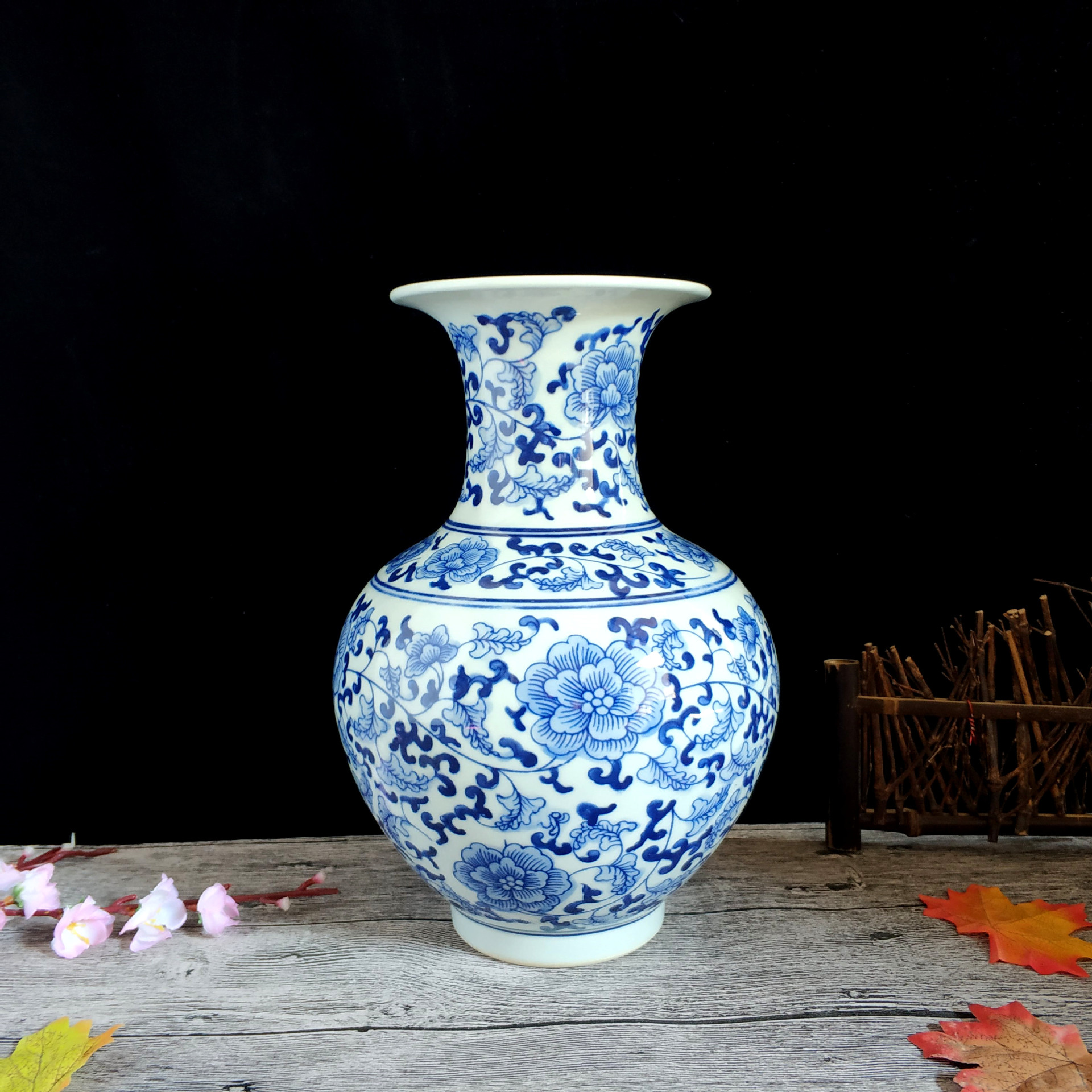 景德镇陶瓷手工青花瓷花瓶摆件中式家居客厅桌面插花容器外贸青花