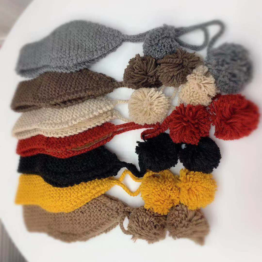 秋冬新款纯手工针织毛线耳罩女韩版可爱百搭保暖菱形头带帽子批发