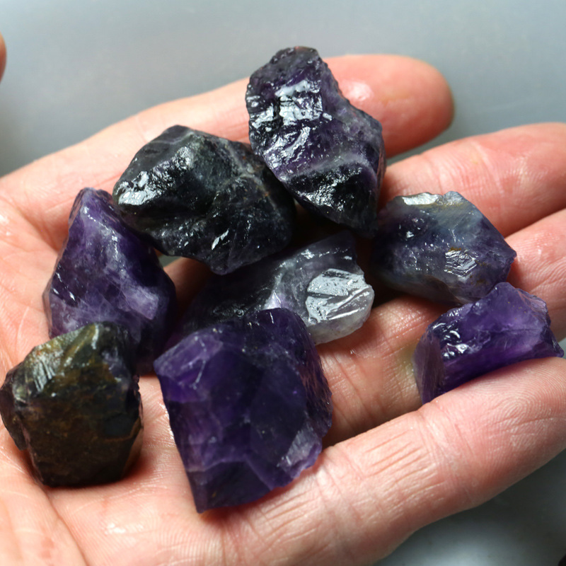 100克约20~30毫米天然紫水晶单晶体原石 深紫晶原矿标本