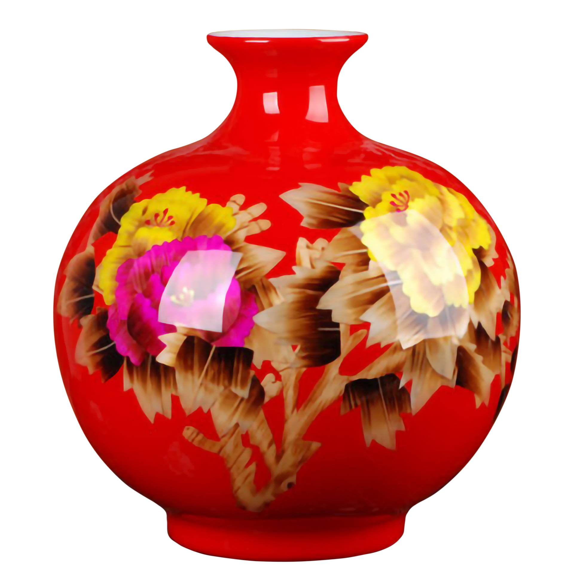 景德镇陶瓷花瓶红色麦秆花瓶大葫芦器中式家居装饰品摆件婚庆用品