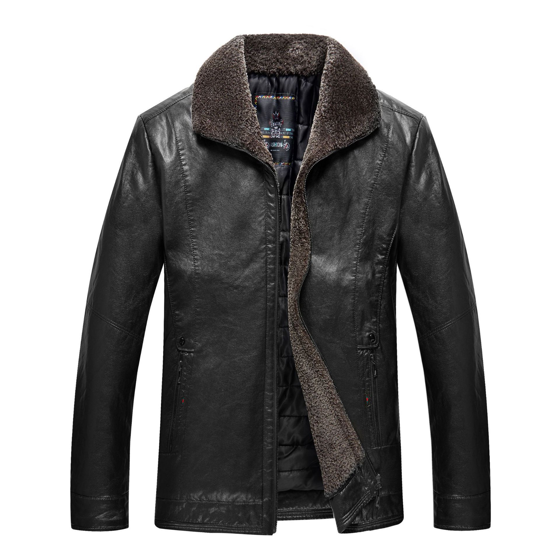 2018冬装肥佬男士加厚皮衣大码男pu外套胖子加厚加绒皮夹克胖大帅