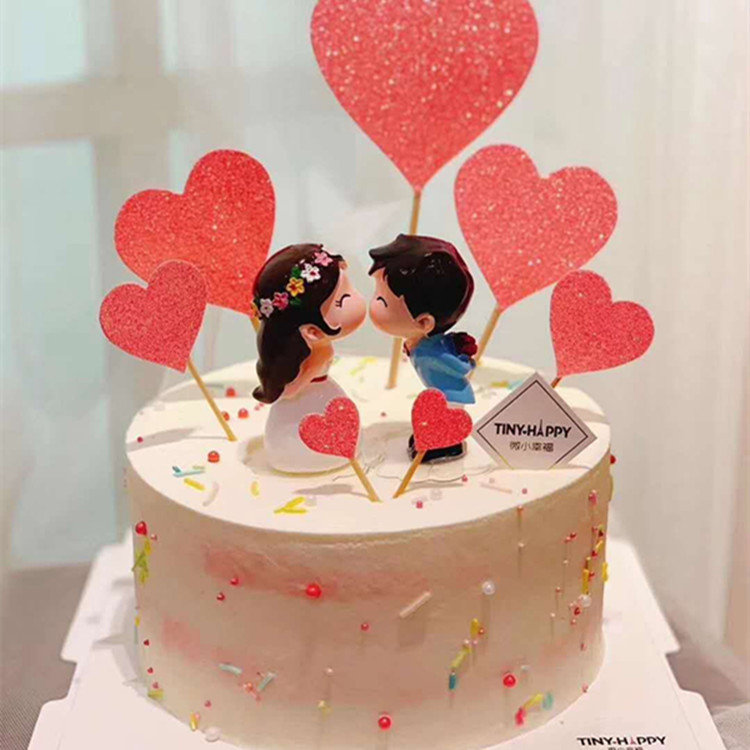 烘焙装饰求婚情侣亲吻情人节结婚纪念日蛋糕甜品台摆件