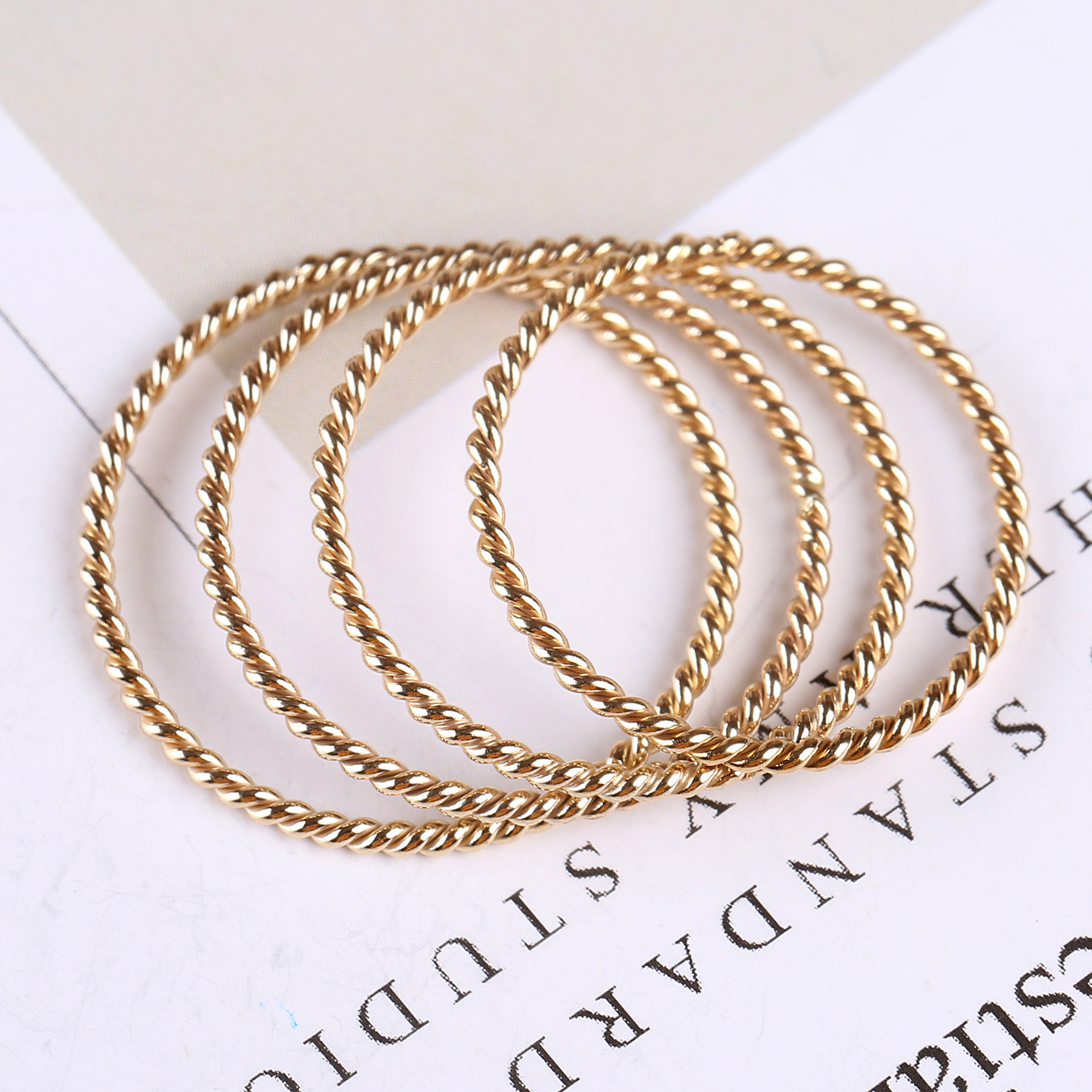 美国14k包金14/20gf 包金注金 麻花戒指 扭纹圈戒指 指环成品戒指