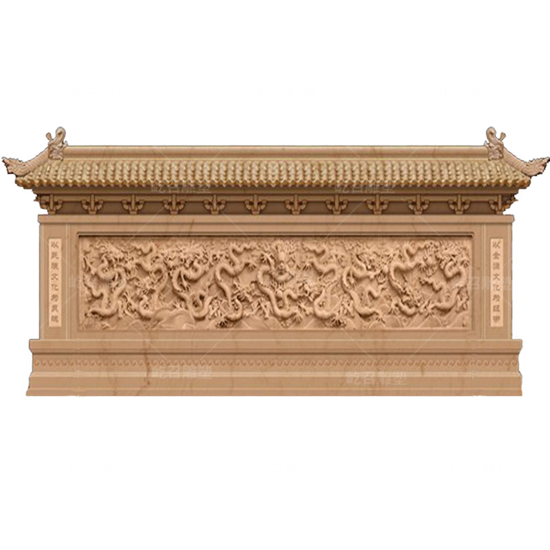 石雕影壁墙花岗岩大型九龙壁浮雕 汉白玉校园文化墙 广场石雕壁画