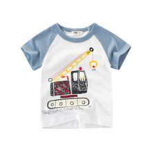 27kids夏装 男童短袖T恤韩版童装新款儿童服装卡通汽车挖土机宝宝