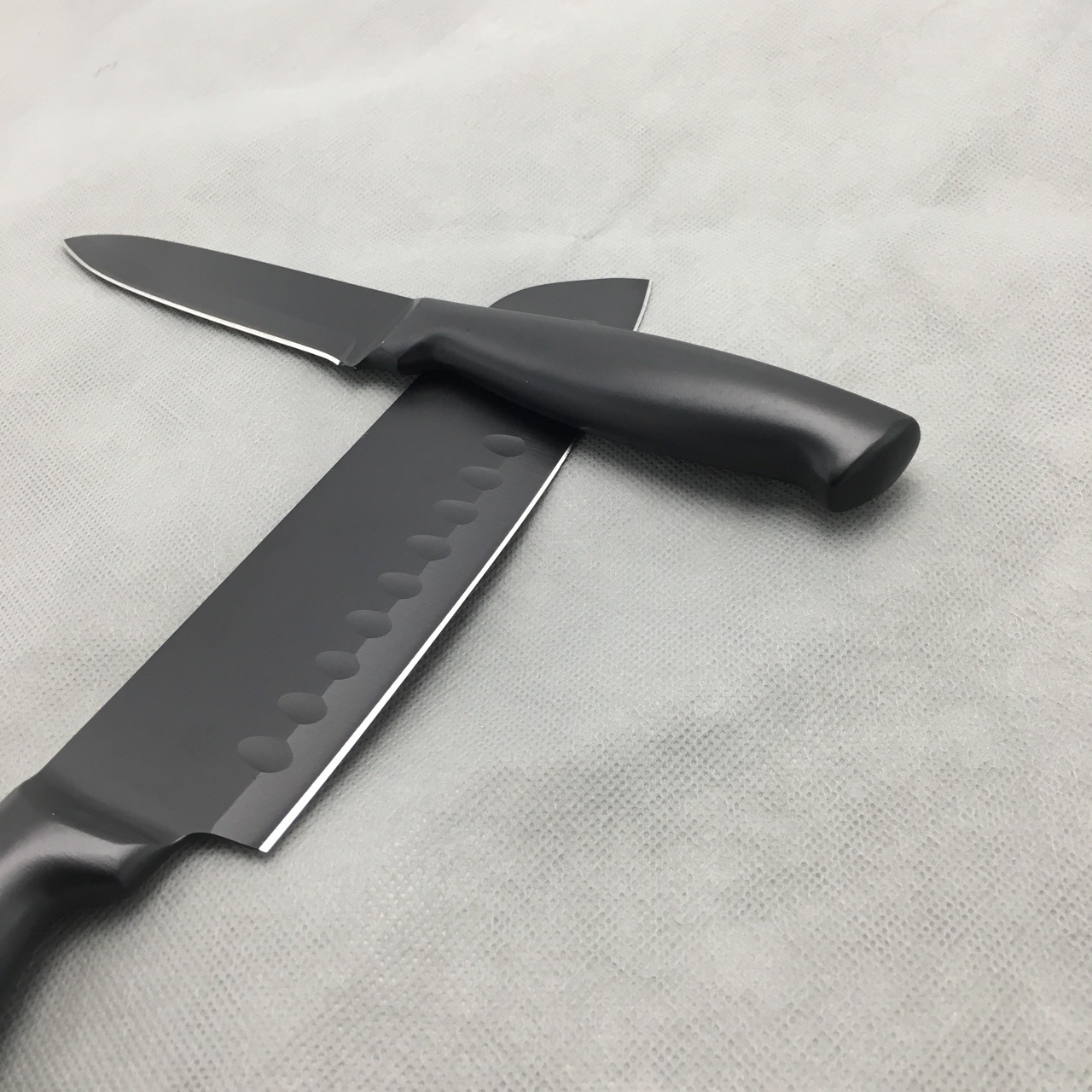 生产工厂黑钢不粘漆厨房刀具6.5寸日式厨师刀4寸万用刀二件套外贸